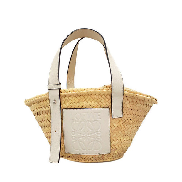 Loewe Handbags - Loewe Basket Woven Palm Leaf and Leather Shoulder Bag Tan